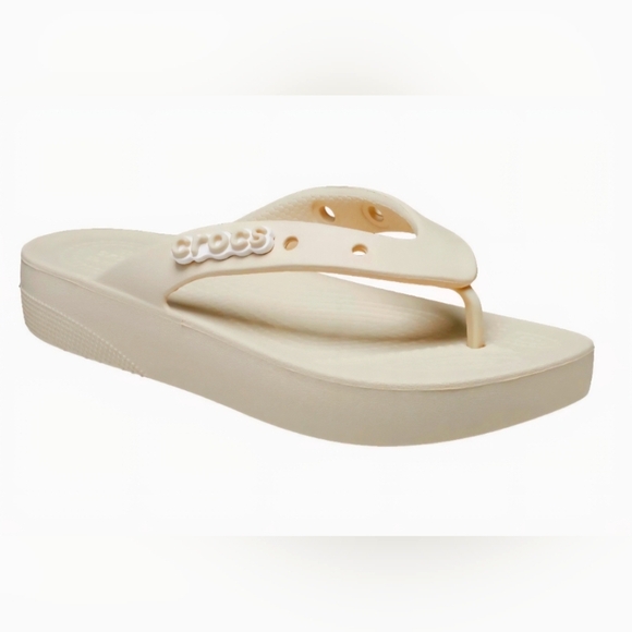Crocs Womens Classic Platform Cream Flip Flop Size Us 10 - Picture 2 of 5